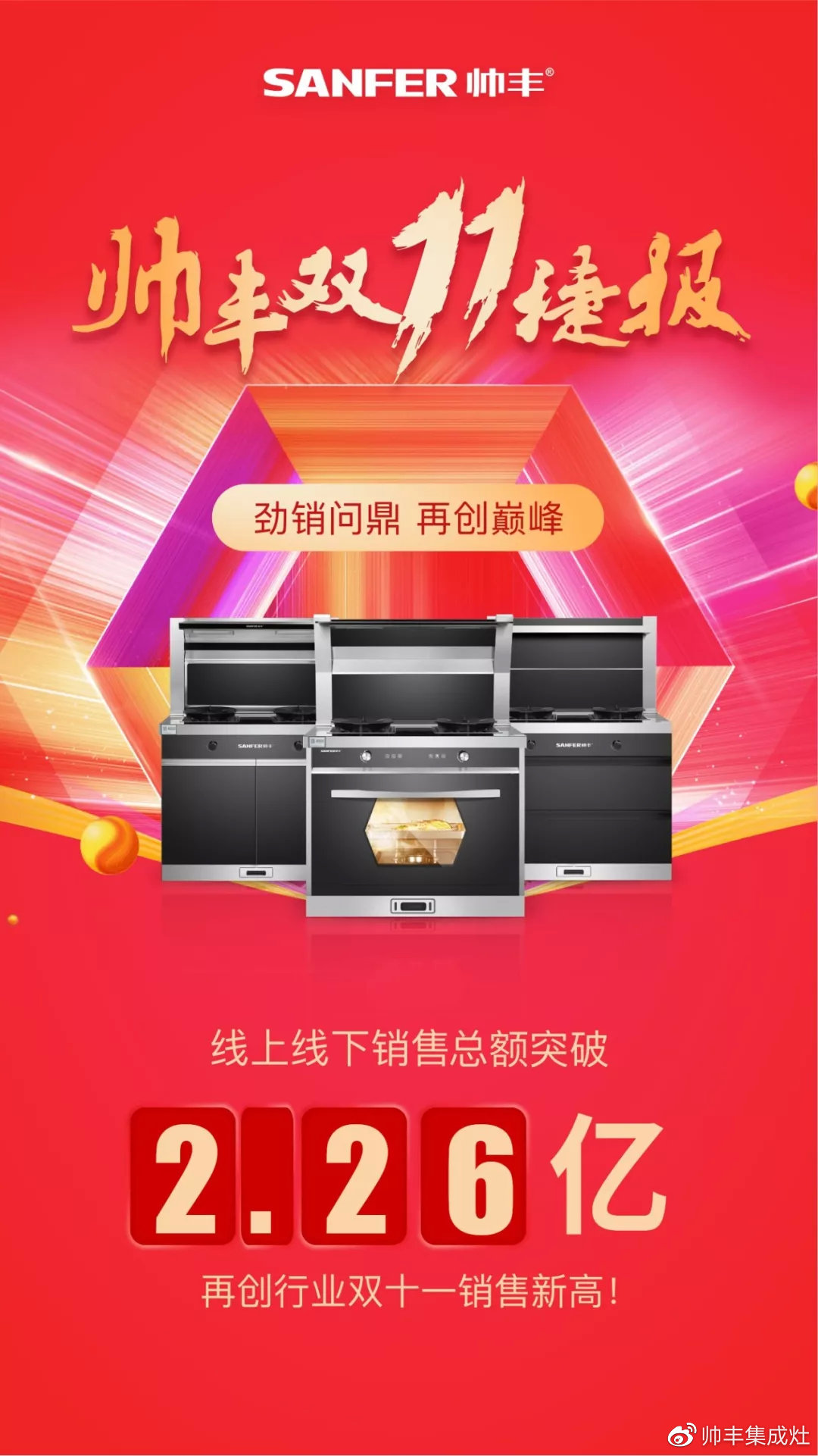 雙11帥豐線上線下銷量全面勁增，銷售額破2.26億！