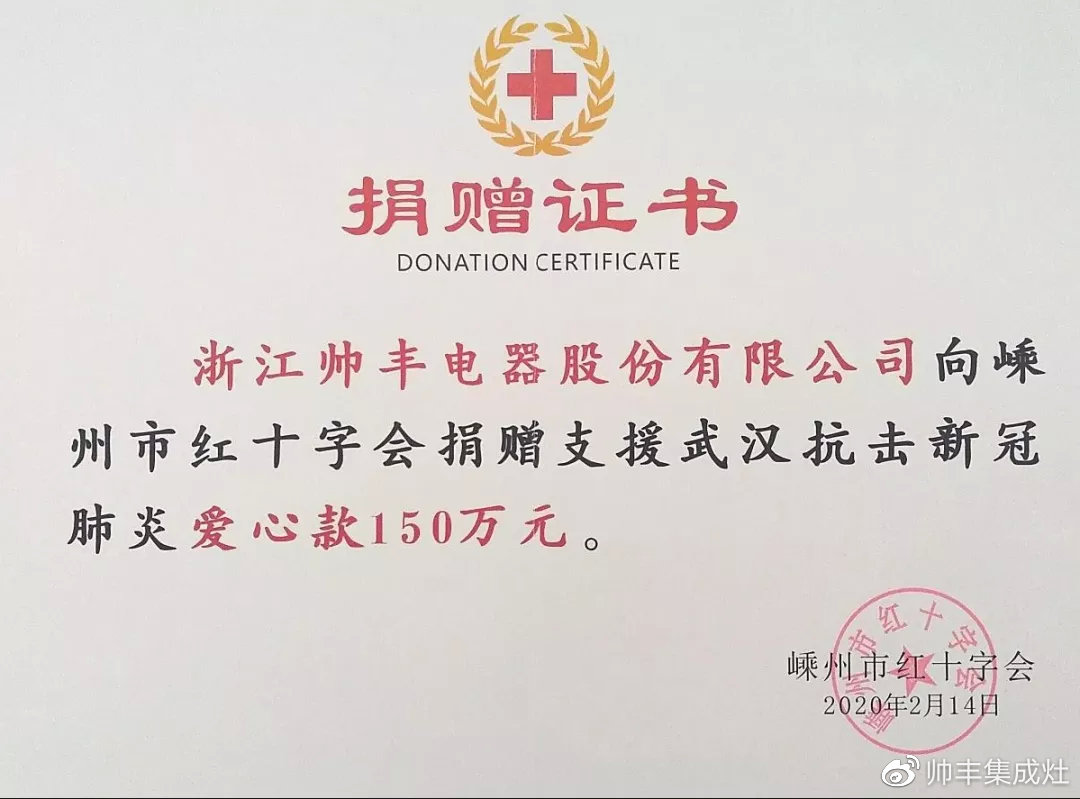 企業(yè)新聞 | 抗擊疫情貢獻突出，帥豐被授予博愛功勛獎