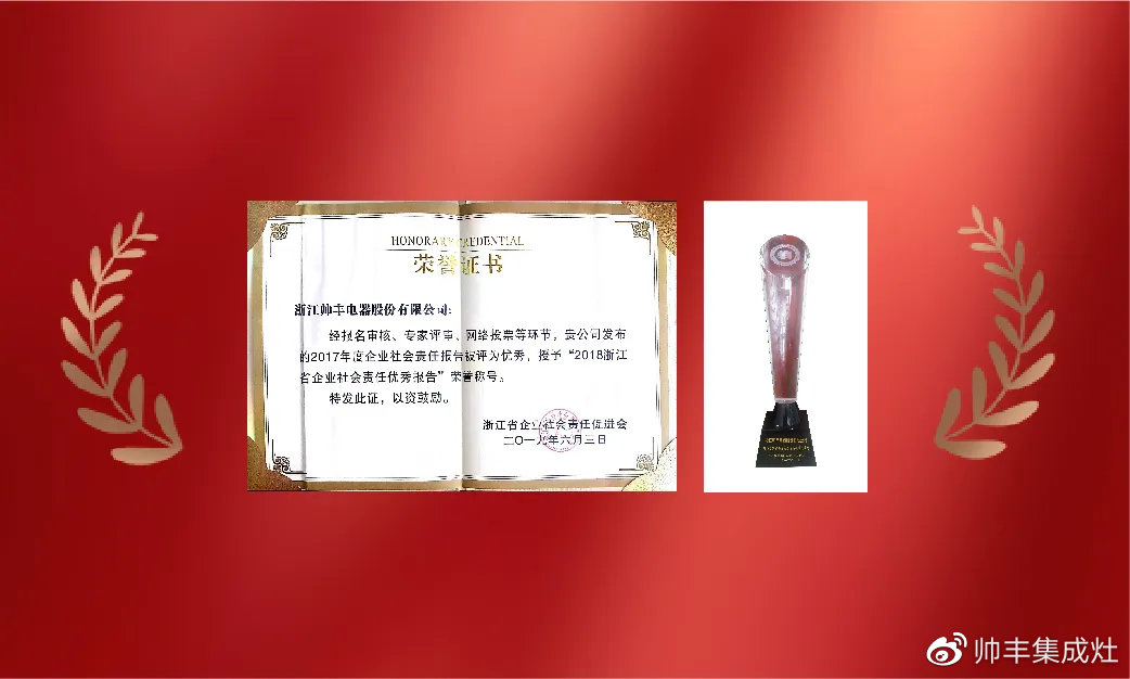 企業(yè)新聞 | 集成灶行業(yè)唯一！帥豐再獲浙江省表彰！
